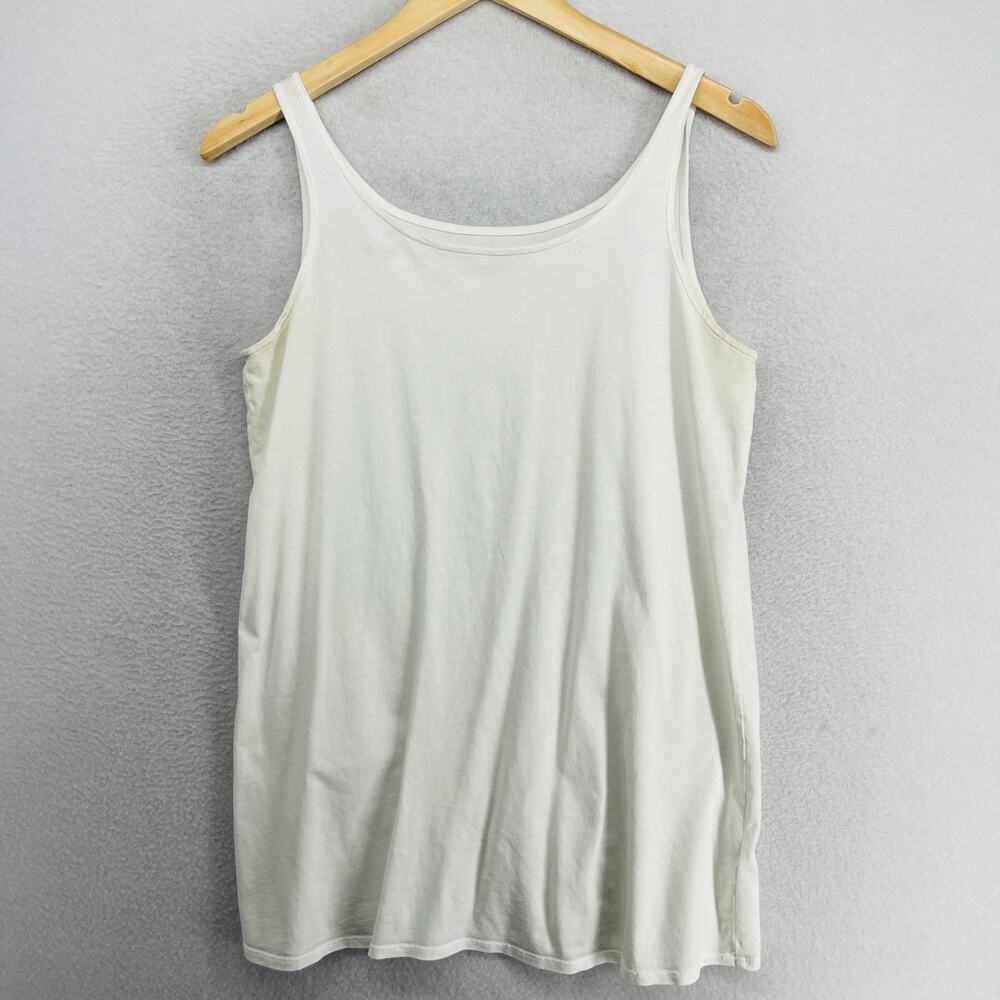 EILEEN FISHER Tank Top S Organic Cotton Jersey Tunic Scoop Neck Off White USA